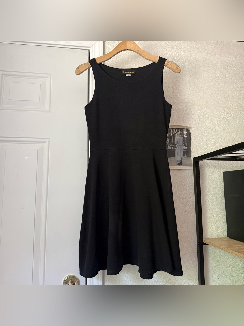 NOOWORKS black cotton Lycra knit boat neck‎ sleeveless a-line mini dress